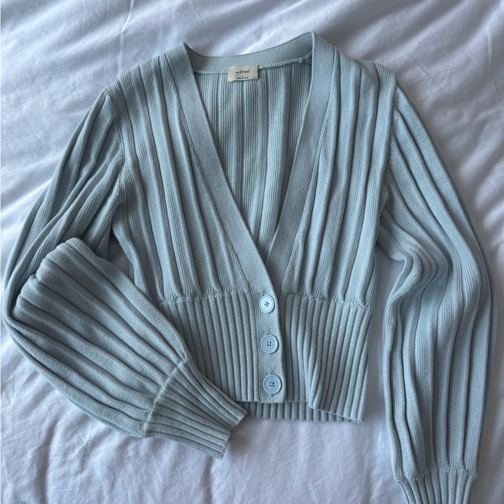Aritzia Light Blue Ribbed Cardigan